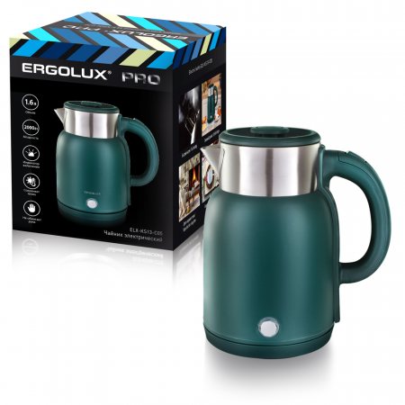 Чайник ERGOLUX 1.6л электр. ELX KS13-C05 2000Вт, зелен.с нерж сталью