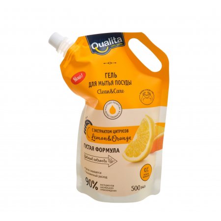 Гель для мытья посуды QUALITA Lemon&Orange, Густая формула дой-пак 500мл
