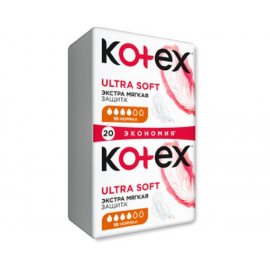 Прокладки KOTEX с крылышками 2х10шт=20шт Ultra Soft Normal мягк.пов.