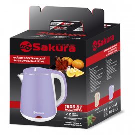 Чайник SAKURA 2.2л электр. SA-2150WP, розовый-белый, 1800Вт, нерж.сталь