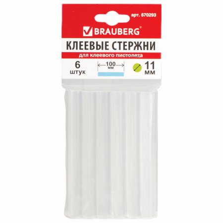 Стержень для клеевого пистолета BRAUBERG 6шт 11х100мм, прозрачные