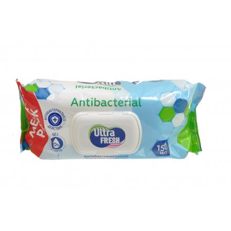 Салфетки влажные Ultra Fresh 150шт Антибактериальные Antibacterial с клапаном