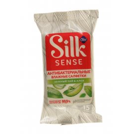 Салфетки влажные OLA! Silk Sense 15шт Антибактериальные очищающие Зеленый чай и Алоэ