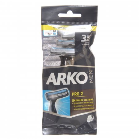 Станок бритвенный ARKO 3шт с увлажняющей полоской MEN Pro2 Двойное лезвие с хром покр.