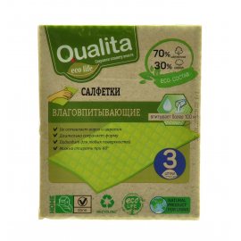Салфетка для уборки QUALITA 3шт 15х18см целлюлоза Влаговпитывающие Eco live,30%хлопок
