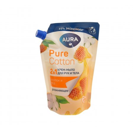 Крем-мыло жидкое AURA Pure Cotton 2в1 д/рук и тела Хлопок и мед, дой-п 450мл