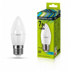 Лампа светодиодная LED ERGOLUX Свеча С35 7W-E27-4K, 4500К, хол.свет