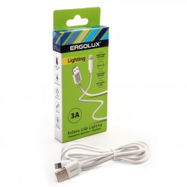 Кабель для зарядки телефонов ERGOLUX EXL-CDC03-C01 USB-Lightning, 3A, 1.2м Белый Зарядка+Передача д.