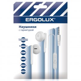 Наушники ERGOLUX ELX-WHP01P-C01 вкладыши с микроф.проводные,3.5мм,1.2м,белые