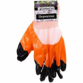 Перчатки ДоброСад нейлоновые с полиуретановым покрытием 10размер 3/4 облив, оранжевые