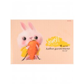 Альбом для рисования PROFIT 16л А4 скрепка Зайка с морковкой