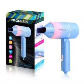 Фен ERGOLUX электр. 1400Вт ELX-HD10-C13 220-240В,голубой/розовый, склад.ручк,2скор.