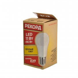 Лампа светодиодная LED РЕКОРД E27 А60 11W 3000K, Теплый свет