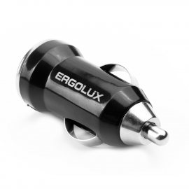 Адаптер автомобильный ERGOLUX ELX-CA01P-C02 1USB, 12В, 5V/2A LED, черный