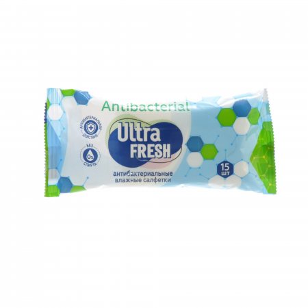 Салфетки влажные Ultra Fresh 15шт Антибактериальные Antibacterial