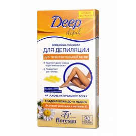 Депилятор ФЛОРЕСАН Deep Depil Восковые полоски для чувствительной кожи Ромашка 20шт +Крем-гель.п/деп