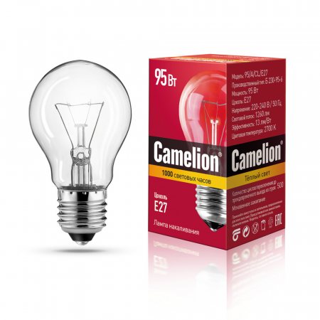 Лампа электрическая CAMELION E27 95W 2700К Теплый свет 95/А/CL/E27, Б230-95-6