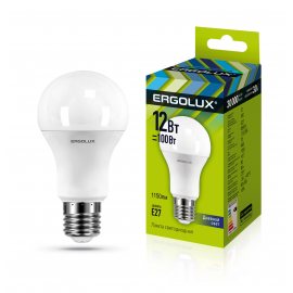Лампа светодиодная LED ERGOLUX Лон А60 12W-Е27-6К,6500К, шар, Дневной свет