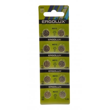 Батарейка ERGOLUX для часов AG13-BL-10 LR44/LR1154/A76 357 10шт