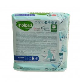 Прокладки MOLPED с крылышками 6шт Extra Long ночные,антибактериальн.зел.сл, ароматиз