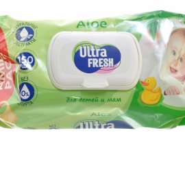 Салфетки влажные для детей и мам Ultra Fresh Baby 150шт Алоэ с клапаном