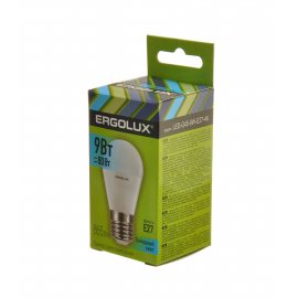 Лампа светодиодная LED ERGOLUX Шар G45 9W-E27-4K, 4500К, Холодный свет