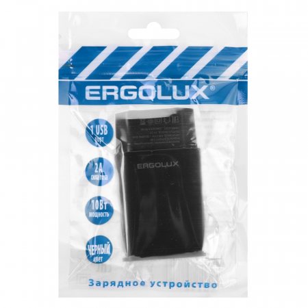 Адаптер сетевой ERGOLUX ELX-PA01P-C02 1USB, 100-220В, 5V/2A, черный