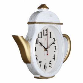Часы РУБИН настенные Чайник 29х34см корпус белый с золотом, "Классика"
