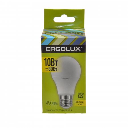 Лампа светодиодная LED ERGOLUX Лон А60 10W-Е27-3К, 3000К, теплый свет, шар