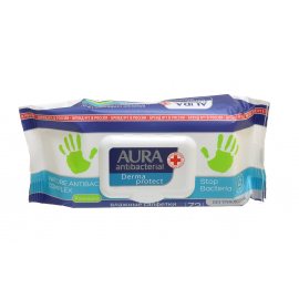 Салфетки влажные AURA Derma Protect 72шт Антибактериальные Ромашка клапан