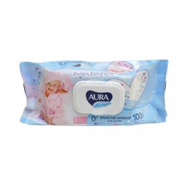 Салфетки влажные для детей AURA Ultra comfort 100шт Алоэ+Витамин Е клапан 0+