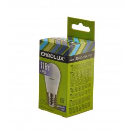 Лампа светодиодная LED ERGOLUX Шар G45 11W-E27-6K, 6500К, Дневной свет