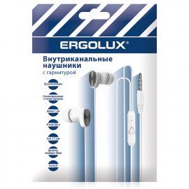 Наушники ERGOLUX ELX-WHP02P-C01 вакумные с микроф.проводные,3.5мм,1.2м,белые