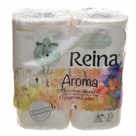 Бумага туалетная REINA Aroma 8 рулонов двухслойная Цветочная свежесть с тиснен. и перфорац.