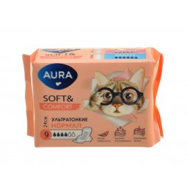 Прокладки AURA ультратонкие 9шт Normal Soft&Comfort, 24см
