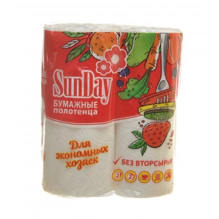 Полотенца бумажные SunDay 2-х слойные 2рул белые,с тисн.и перфор.