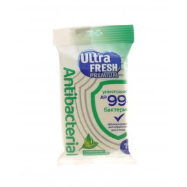 Салфетки влажные Ultra Fresh Premium 15шт Антибактериальные Antibacterial, с экстрактами и витаминами