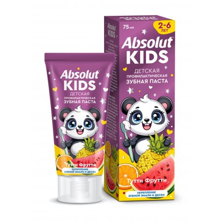 Зубная паста ABSOLUT Kids Профилактическая Тутти фрутти Укрепление зуб.эмали и десен, 2-6л 75г