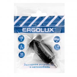 Адаптер автомобильный ERGOLUX ELX-CA01P-C02 1USB, 12В, 5V/2A LED, черный