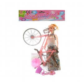 Кукла на велосипеде с аксессуарами в/п 24.5х8х17.5см
