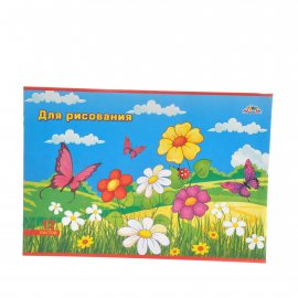 Альбом для рисования КТС 12л А4 скрепка Цветы и Бабочки