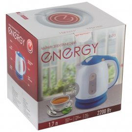 Чайник ENERGY 1.7л электр. Е-293 стекло,пластик,бело-голубой