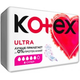 Прокладки KOTEX с крылышками 8шт Ultra Dry Super сеточ.