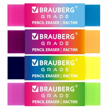 Ластик BRAUBERG 1шт 60х15х10мм ассорти,GRADE, двухцветный