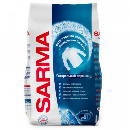 Стиральный порошок SARMA для всех типов стирки Отбеливание Горная свежесть 800г