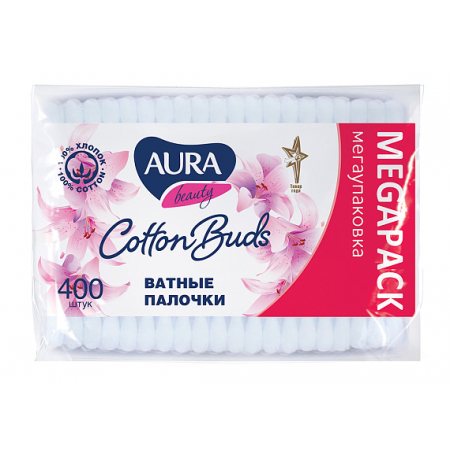 Ватные палочки AURA Pure Cotton 400шт пакет