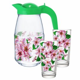 Набор 3 предмета (Кувшин+2 стакана) стекло для воды Сакура
