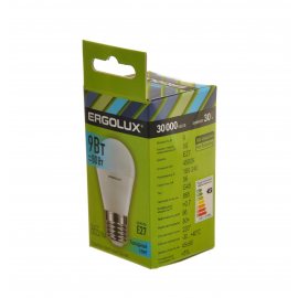 Лампа светодиодная LED ERGOLUX Шар G45 9W-E27-4K, 4500К, Холодный свет