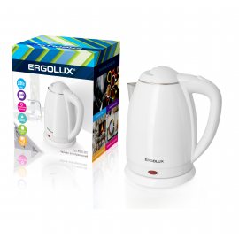 Чайник ERGOLUX 1.8л электр. ELX KS02-C01 1500-2300Вт Белый, нерж.сталь пластик.