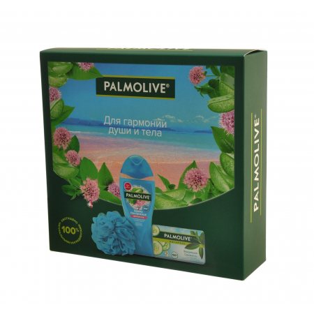 Подарочный набор PALMOLIVE (Гель д/душа 250 Арома настр+Т/м 90г +Мочалка) Твой Массаж и Бодрящяя Свежесть